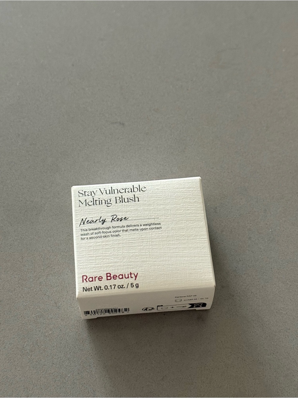 Rare Beauty Stay Vulnerable Melting Blush — Nearly Rose (white box, rose text)